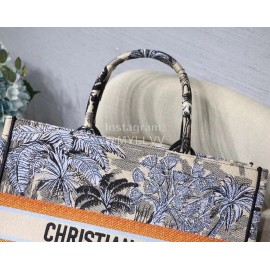 DIOR BOOK TOTE Purple Coconut Tree Oblique Embroidery Canvas Bag Large