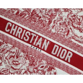 DIOR BOOK TOTE Red Flower Oblique Embroidery Canvas Bag Large