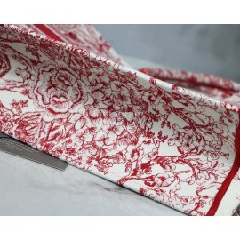 DIOR BOOK TOTE Red Flower Oblique Embroidery Canvas Bag Large