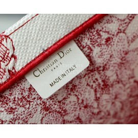 DIOR BOOK TOTE Red Flower Oblique Embroidery Canvas Bag Large
