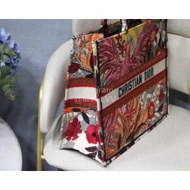 DIOR BOOK TOTE Red Phoenix Oblique Embroidery Canvas Bag Large