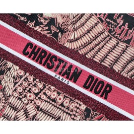 DIOR BOOK TOTE Rose Red Lion Oblique Embroidery Canvas Bag Large
