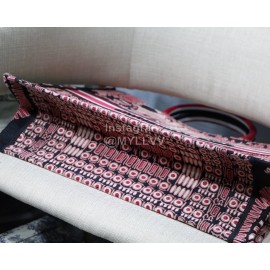 DIOR BOOK TOTE Rose Red Lion Oblique Embroidery Canvas Bag Large