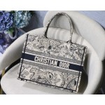 DIOR BOOK TOTE Black Tiger Oblique Embroidery Canvas Bag Small