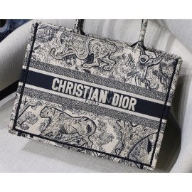 DIOR BOOK TOTE Black Tiger Oblique Embroidery Canvas Bag Small