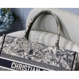 DIOR BOOK TOTE Black Tiger Oblique Embroidery Canvas Bag Small