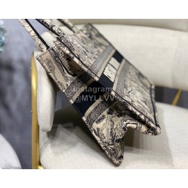 DIOR BOOK TOTE Black Tiger Oblique Embroidery Canvas Bag Small