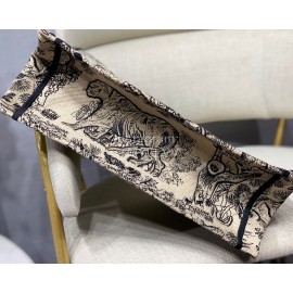 DIOR BOOK TOTE Black Tiger Oblique Embroidery Canvas Bag Small