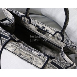 DIOR BOOK TOTE Black Tiger Oblique Embroidery Canvas Bag Small