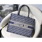 DIOR BOOK TOTE Blue Oblique Embroidery Canvas Bag Small