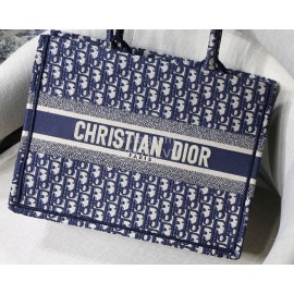DIOR BOOK TOTE Blue Oblique Embroidery Canvas Bag Small