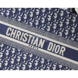 DIOR BOOK TOTE Blue Oblique Embroidery Canvas Bag Small