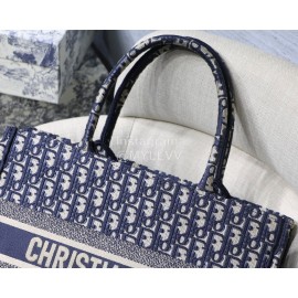 DIOR BOOK TOTE Blue Oblique Embroidery Canvas Bag Small