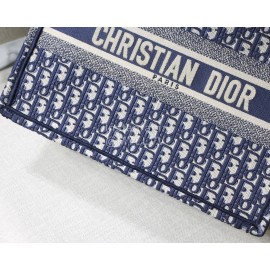 DIOR BOOK TOTE Blue Oblique Embroidery Canvas Bag Small