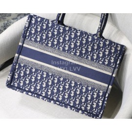 DIOR BOOK TOTE Blue Oblique Embroidery Canvas Bag Small