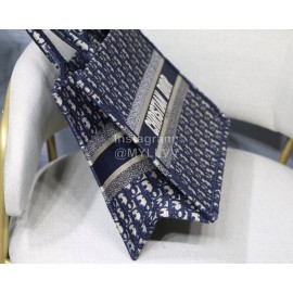 DIOR BOOK TOTE Blue Oblique Embroidery Canvas Bag Small