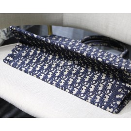 DIOR BOOK TOTE Blue Oblique Embroidery Canvas Bag Small