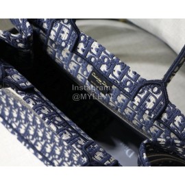 DIOR BOOK TOTE Blue Oblique Embroidery Canvas Bag Small