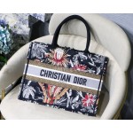 DIOR BOOK TOTE Garden Series Black M1286 Oblique Embroidery Canvas Bag Large