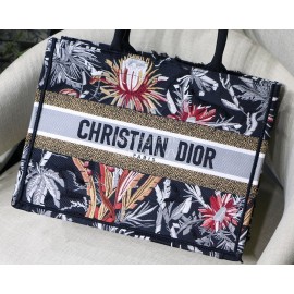 DIOR BOOK TOTE Garden Series Black M1286 Oblique Embroidery Canvas Bag Large