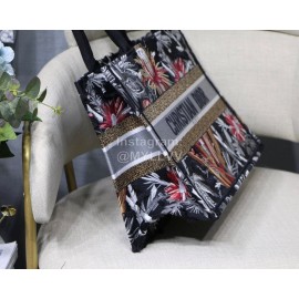 DIOR BOOK TOTE Garden Series Black M1286 Oblique Embroidery Canvas Bag Large