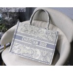 DIOR BOOK TOTE Grey Tiger Oblique Embroidery Canvas Bag Small