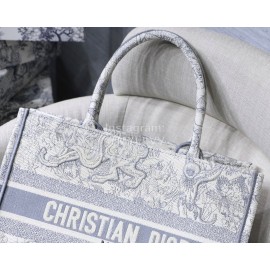 DIOR BOOK TOTE Grey Tiger Oblique Embroidery Canvas Bag Small