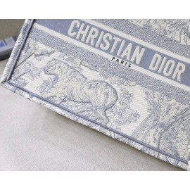 DIOR BOOK TOTE Grey Tiger Oblique Embroidery Canvas Bag Small