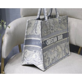 DIOR BOOK TOTE Grey Tiger Oblique Embroidery Canvas Bag Small