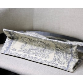 DIOR BOOK TOTE Grey Tiger Oblique Embroidery Canvas Bag Small
