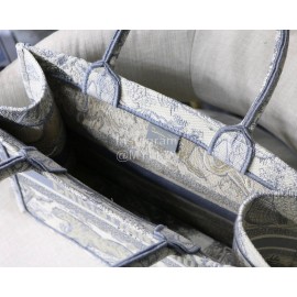 DIOR BOOK TOTE Grey Tiger Oblique Embroidery Canvas Bag Small