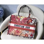 DIOR BOOK TOTE Red Phoenix Oblique Embroidery Canvas Bag Small