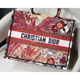 DIOR BOOK TOTE Red Phoenix Oblique Embroidery Canvas Bag Small