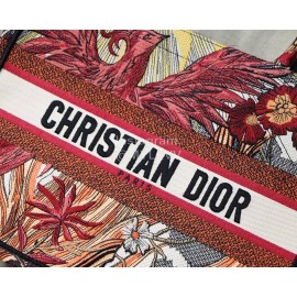 DIOR BOOK TOTE Red Phoenix Oblique Embroidery Canvas Bag Small