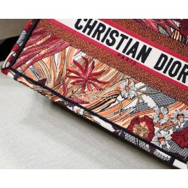 DIOR BOOK TOTE Red Phoenix Oblique Embroidery Canvas Bag Small
