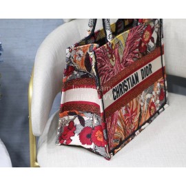DIOR BOOK TOTE Red Phoenix Oblique Embroidery Canvas Bag Small