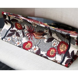 DIOR BOOK TOTE Red Phoenix Oblique Embroidery Canvas Bag Small