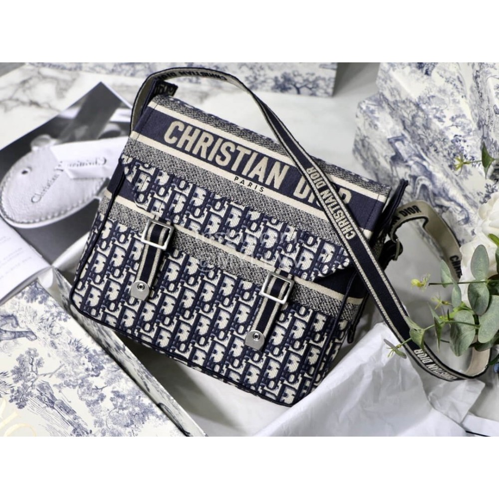 DIOR Oblique Embroidery Messenger Bag Diorcamp Bag Blue