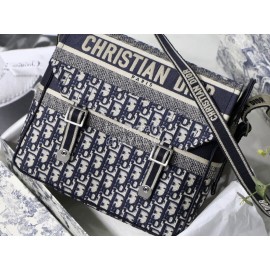 DIOR Oblique Embroidery Messenger Bag Diorcamp Bag Blue