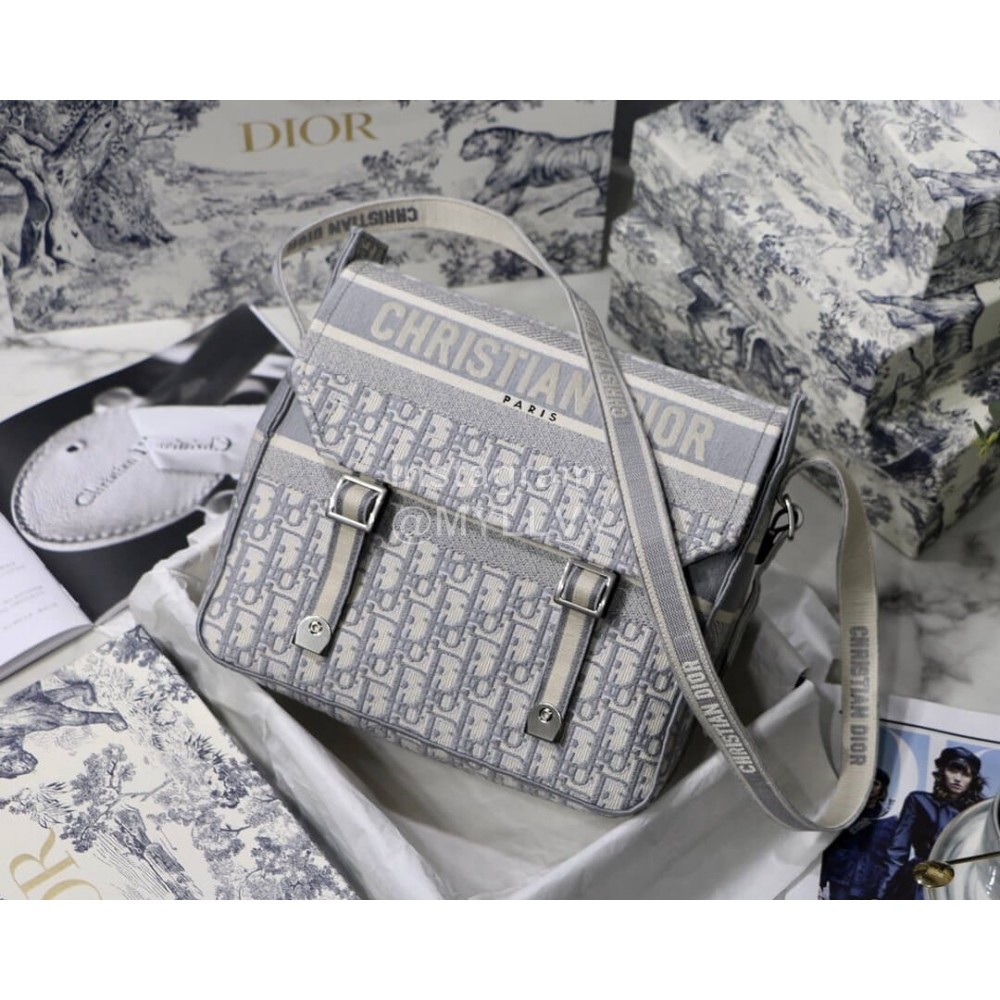 DIOR Oblique Embroidery Messenger Bag Diorcamp Bag Gray 