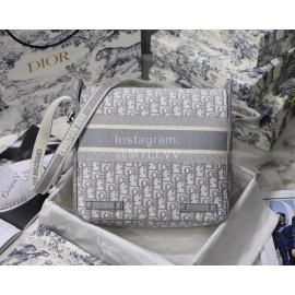 DIOR Oblique Embroidery Messenger Bag Diorcamp Bag Gray 