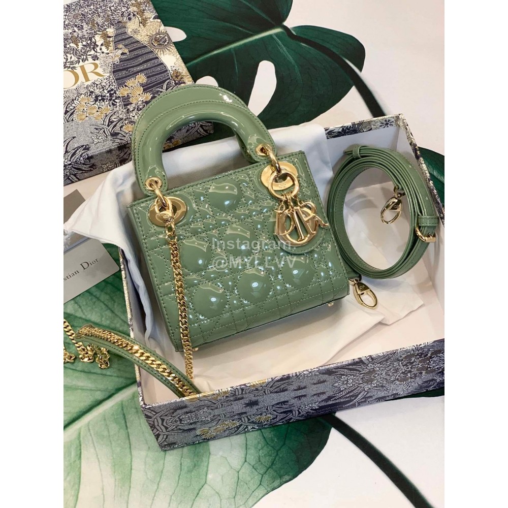 DIOR Patent Cannage Calfskin Mini Lady Dior Bag Avocado Green