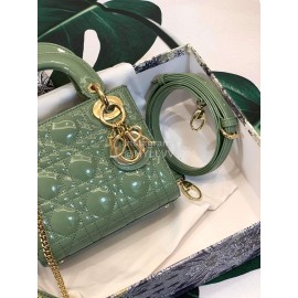 DIOR Patent Cannage Calfskin Mini Lady Dior Bag Avocado Green