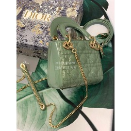 DIOR Patent Cannage Calfskin Mini Lady Dior Bag Avocado Green