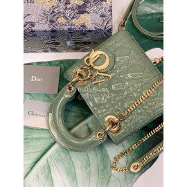 DIOR Patent Cannage Calfskin Mini Lady Dior Bag Avocado Green