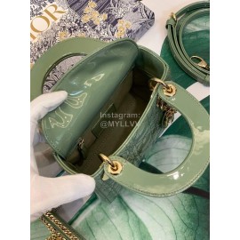 DIOR Patent Cannage Calfskin Mini Lady Dior Bag Avocado Green