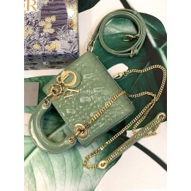 DIOR Patent Cannage Calfskin Mini Lady Dior Bag Avocado Green
