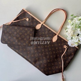 Louis Vuitton Monogram Canvas Neverfull GM Tote Large Size Bag For Women Beige M40990