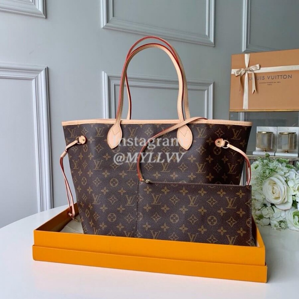Louis Vuitton Monogram Canvas Neverfull MM Tote Medium Size Bag For Women Beige M40995