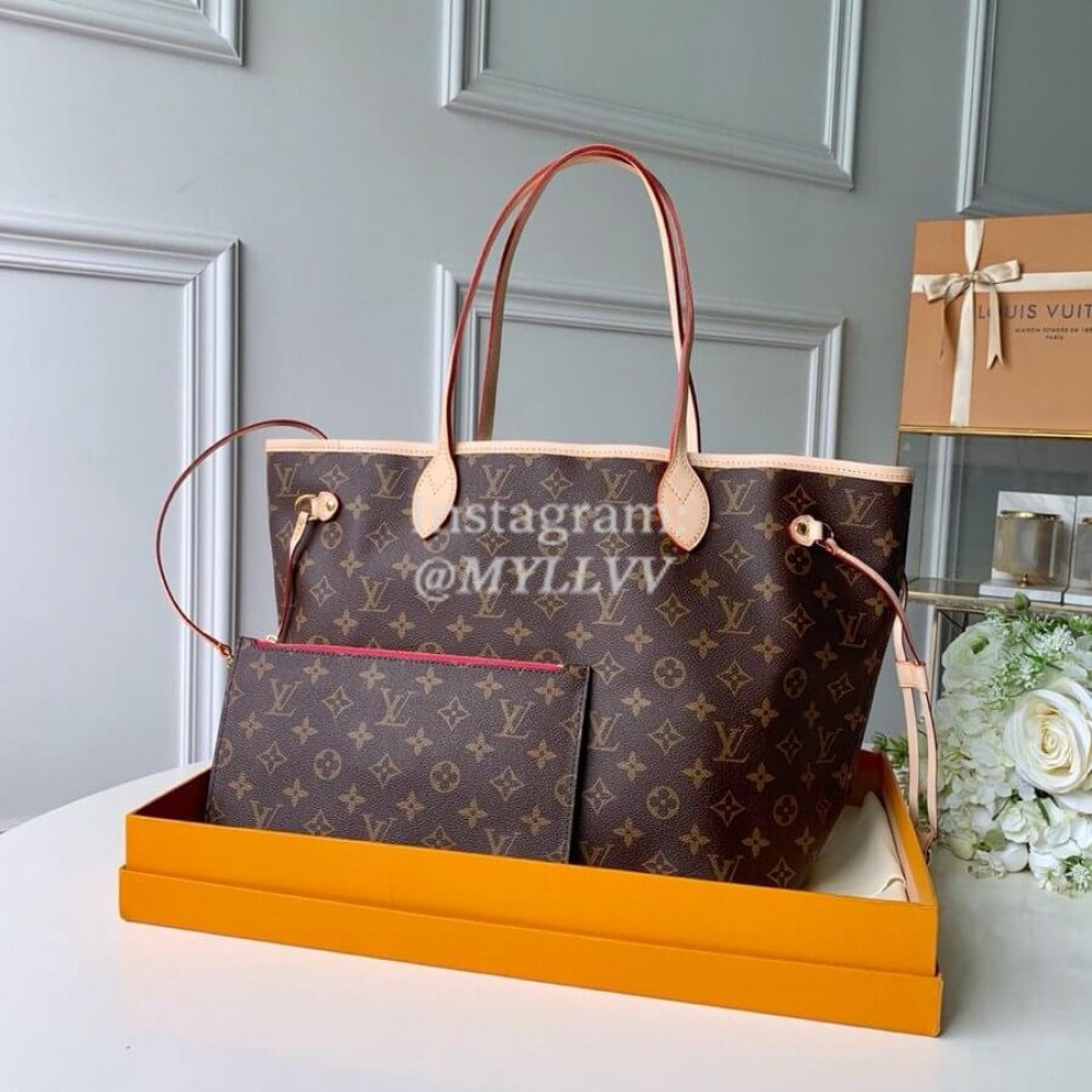 Louis Vuitton Monogram Canvas Neverfull MM Tote Medium Size Bag For Women Pivoine Pink M41178